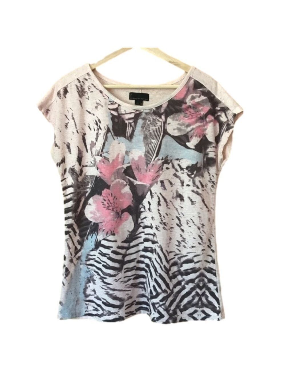 i jeans by Buffalo abstract space-dye floral zebra print top size medium